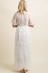 PinkBlush White Lace Mesh Overlay Maternity Maxi Dress