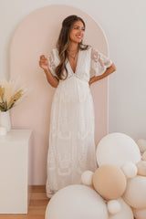 PinkBlush White Lace Mesh Overlay Maternity Maxi Dress
