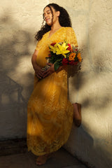 PinkBlush Mustard Lace Mesh Overlay Maternity Maxi Dress