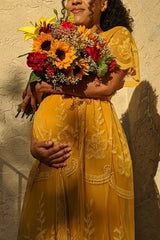 PinkBlush Mustard Lace Mesh Overlay Maternity Maxi Dress