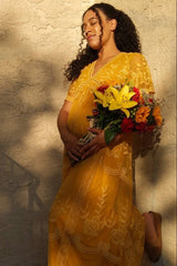 PinkBlush Mustard Lace Mesh Overlay Maternity Maxi Dress