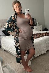 PinkBlush Mocha Ribbed Ruched Sleeveless Maternity Dress