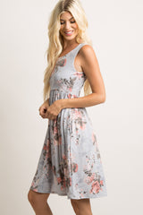 Light Grey Floral Sleeveless Dress