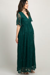 Forest Green Lace Mesh Overlay Maternity Maxi Dress