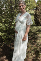 PinkBlush Cream Lace Mesh Overlay Maternity Maxi Dress