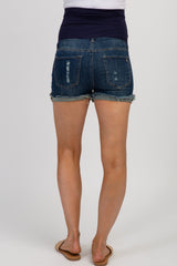 PinkBlush Navy Blue Distressed Rolled Hem Maternity Shorts