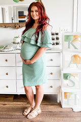 Sage Off Shoulder Fitted Maternity Dress