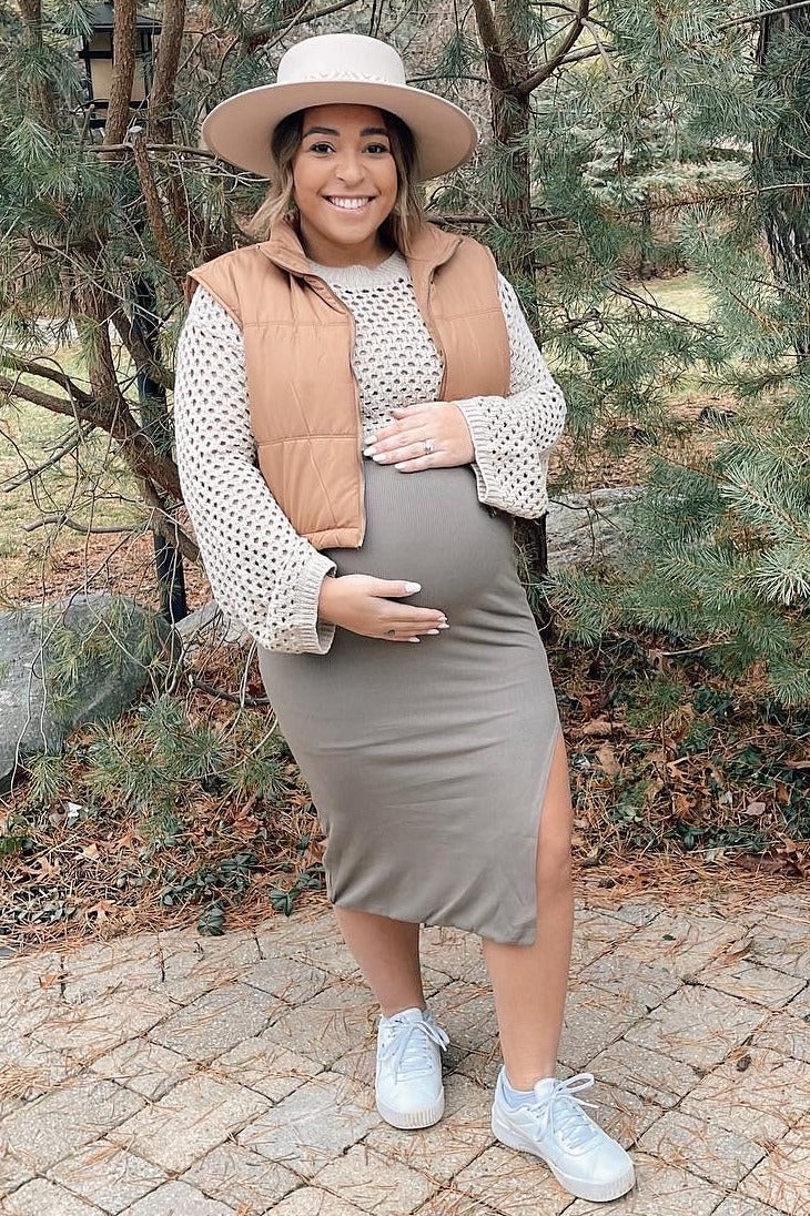 Beige Long Sleeve Ribbed Maternity Top