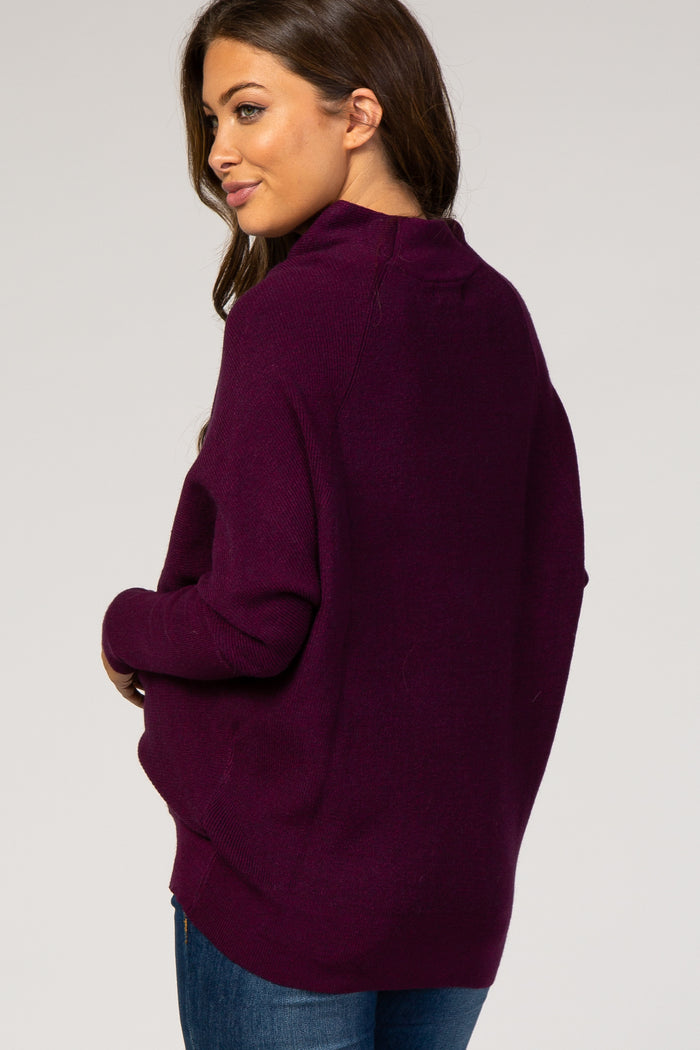 Purple Funnel Neck Dolman Sleeve Maternity Sweater