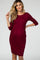 Burgundy 3/4 Sleeves Front Pleated Maternity Dress