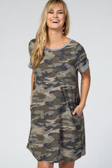 Olive Camo Cuff Sleeve Maternity Dress