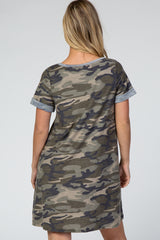 Olive Camo Cuff Sleeve Maternity Dress