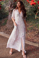 Ivory Floral Button Front Maxi Dress