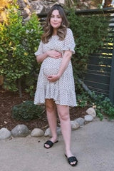 Ivory Printed Tiered Maternity Babydoll Dress