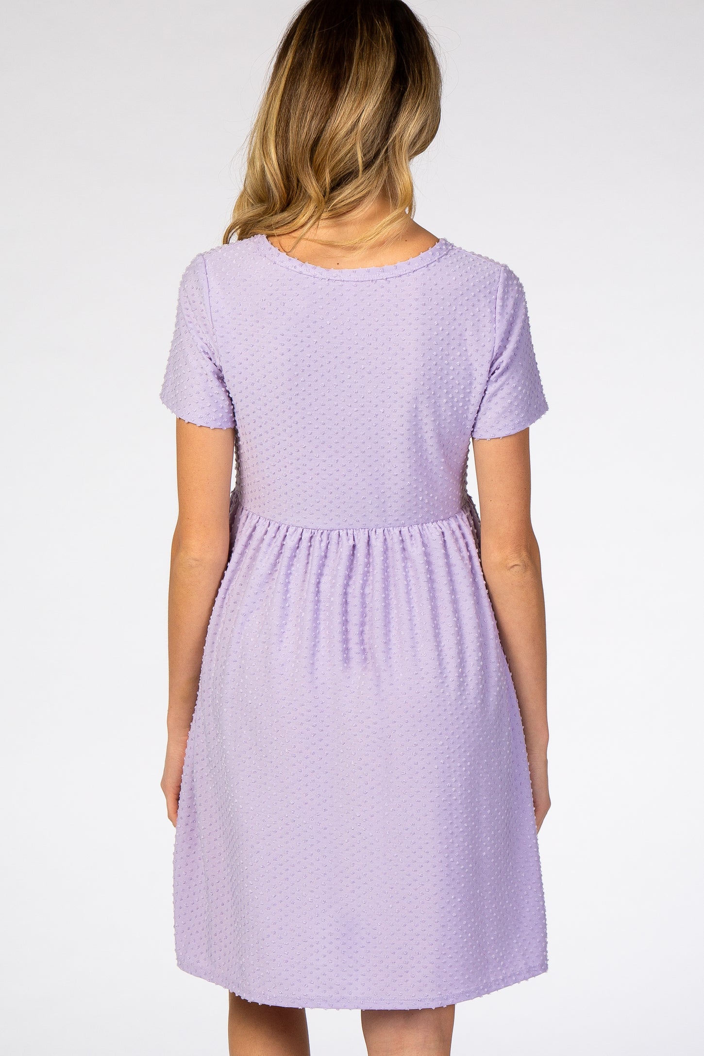Lavender Swiss Dot Short Sleeve Maternity Dress