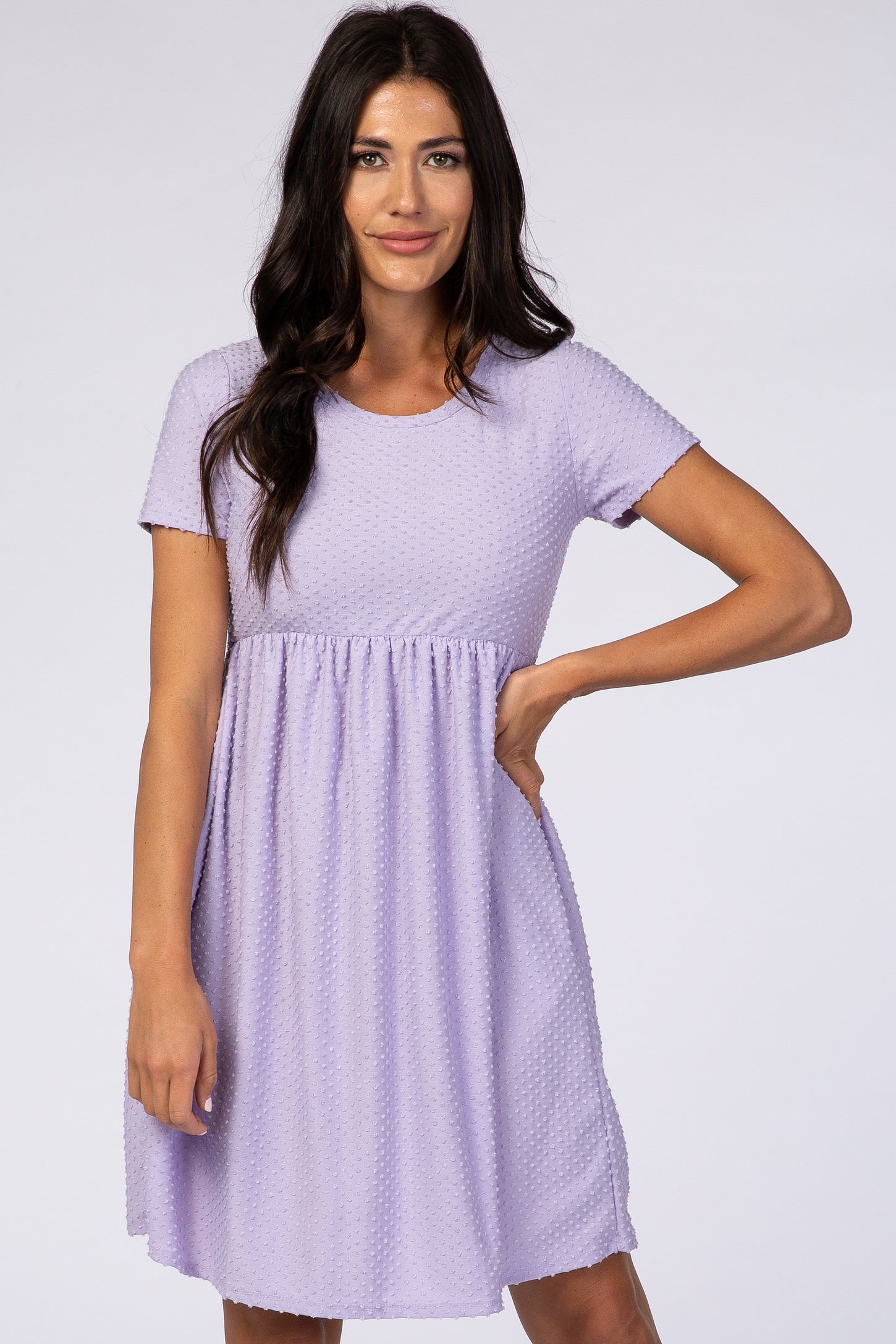 Lavender Swiss Dot Short Sleeve Maternity Dress