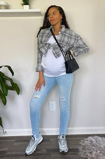 PinkBlush Light Wash Distressed Denim Maternity Jeans