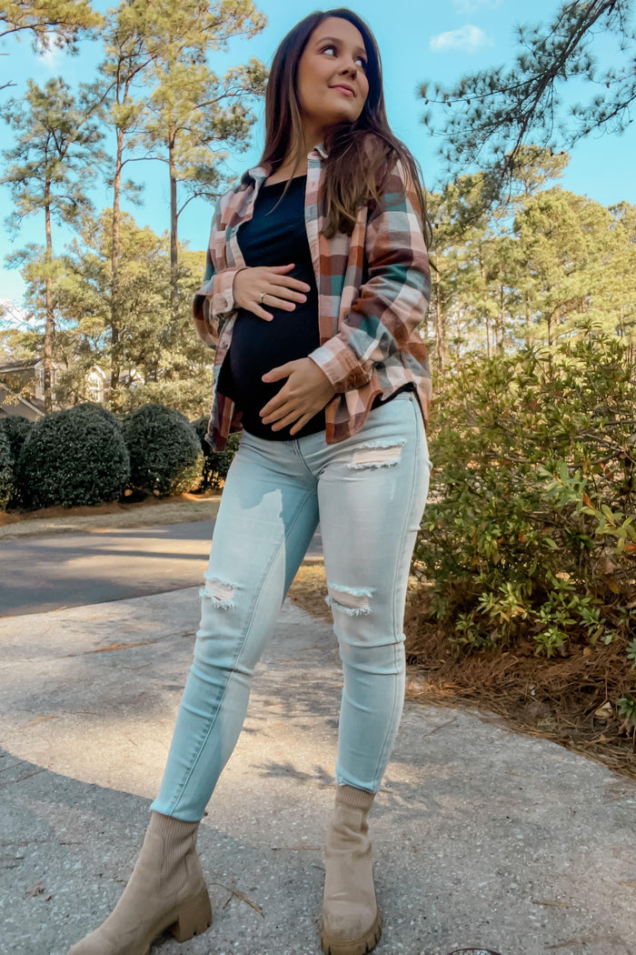 PinkBlush Light Wash Distressed Denim Maternity Jeans
