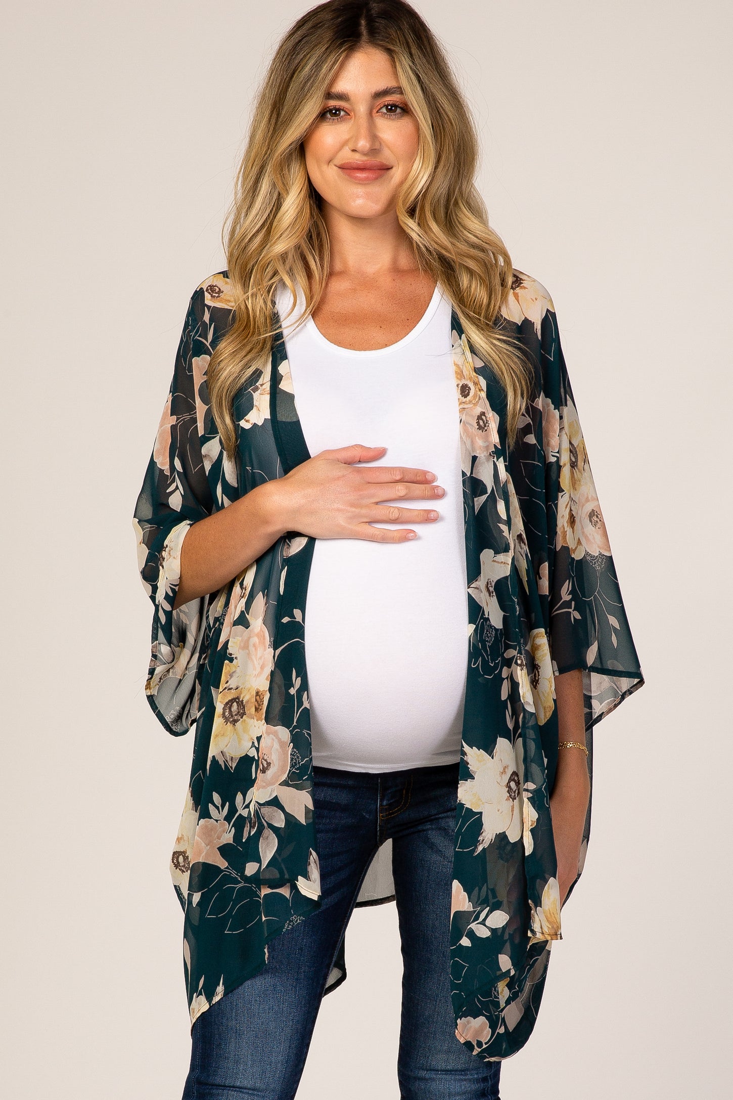 Forest Green Floral Sheer Maternity Cover Up