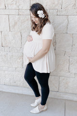 Beige Textured Babydoll Maternity Blouse