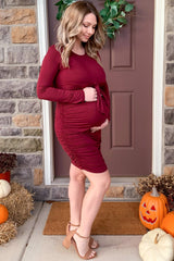 Teal Scoop Front Low Back Ruched One-Piece Maternity Swimsuit