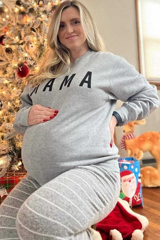 Grey Screen Print Mama Maternity Pullover Sweatshirt