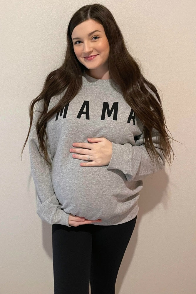 Grey Screen Print Mama Maternity Pullover Sweatshirt