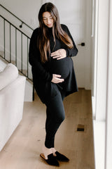 Black Soft Knit Boatneck Dolman Sleeve Maternity Sweater