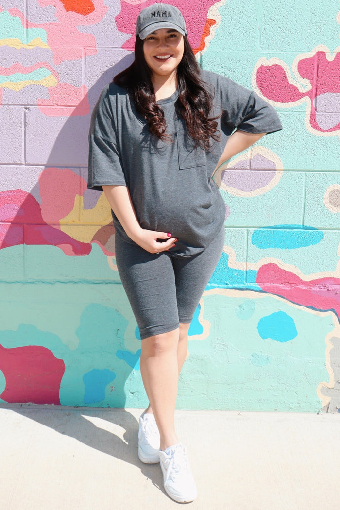Charcoal Biker Short Maternity Sleep Set