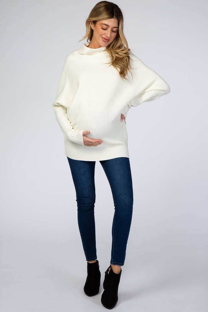 Cream Funnel Neck Dolman Sleeve Maternity Sweater