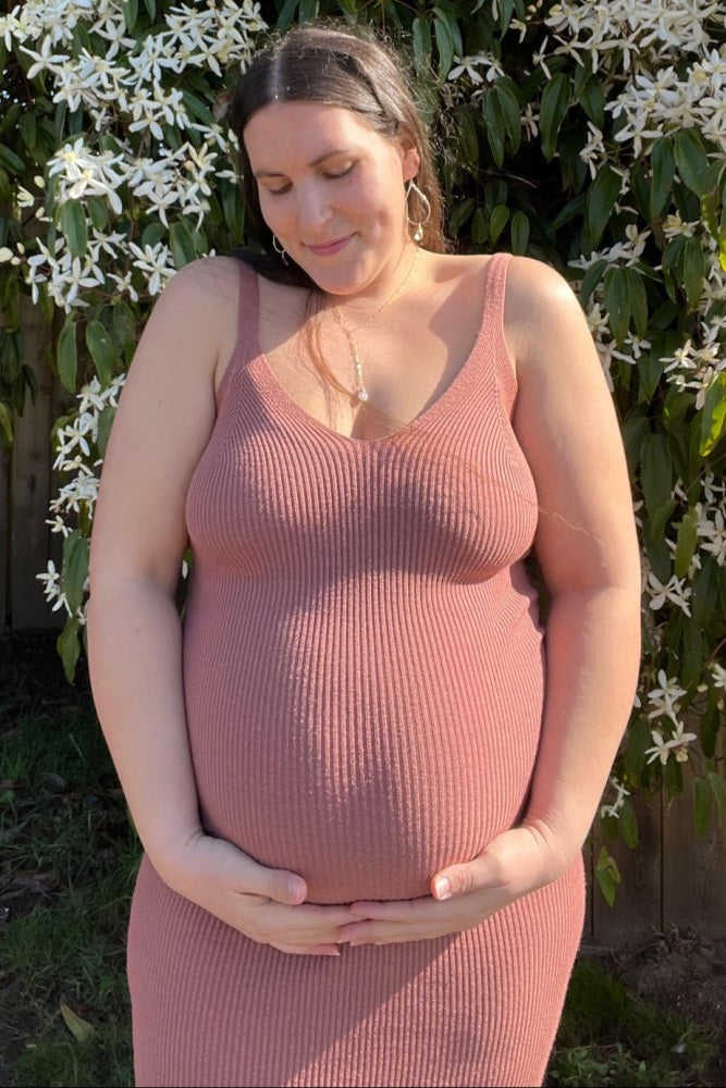 Mauve Sleeveless V-Neck Maternity Sweater Dress
