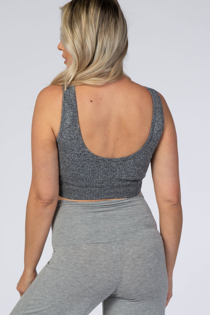 Heather Grey Ribbed Maternity Sports Bra