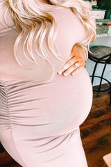Mauve Sleeveless Ruched Fitted Maternity Dress