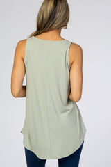 Light Olive Rounded Hem Sleeveless Top