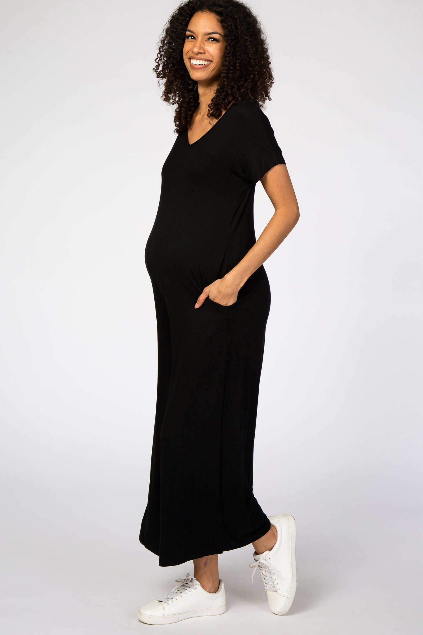 Black Short Sleeve Wide Leg Maternity Jumpsuit