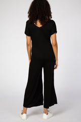 Black Short Sleeve Wide Leg Maternity Jumpsuit