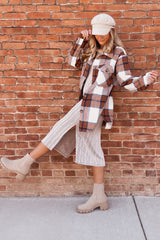 Mocha White Striped Fitted Midi Dress