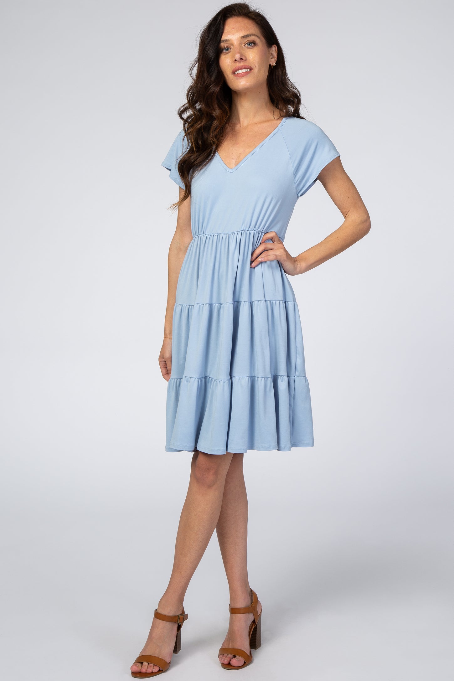 Light Blue Tiered Maternity Dress
