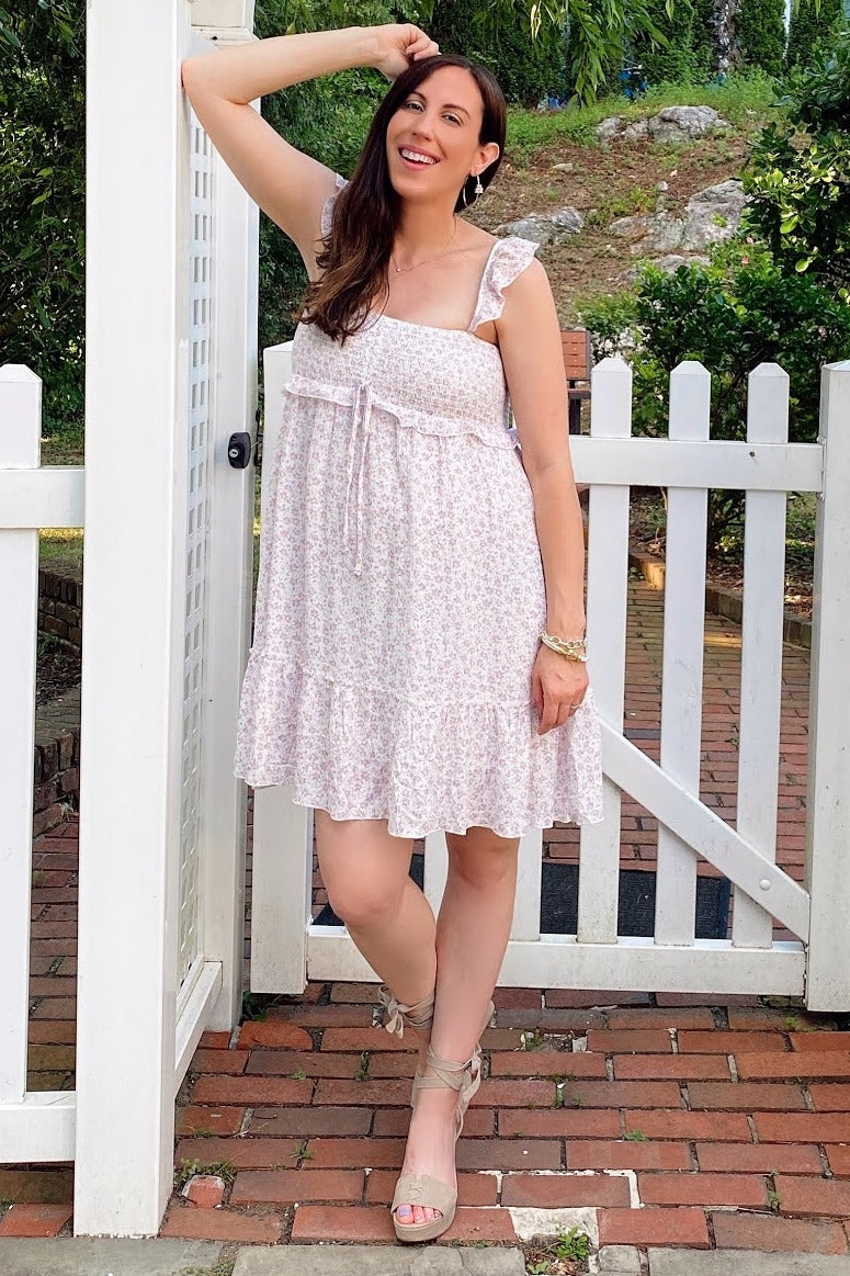 Lavender Floral Ruffle Sleeveless Mini Dress