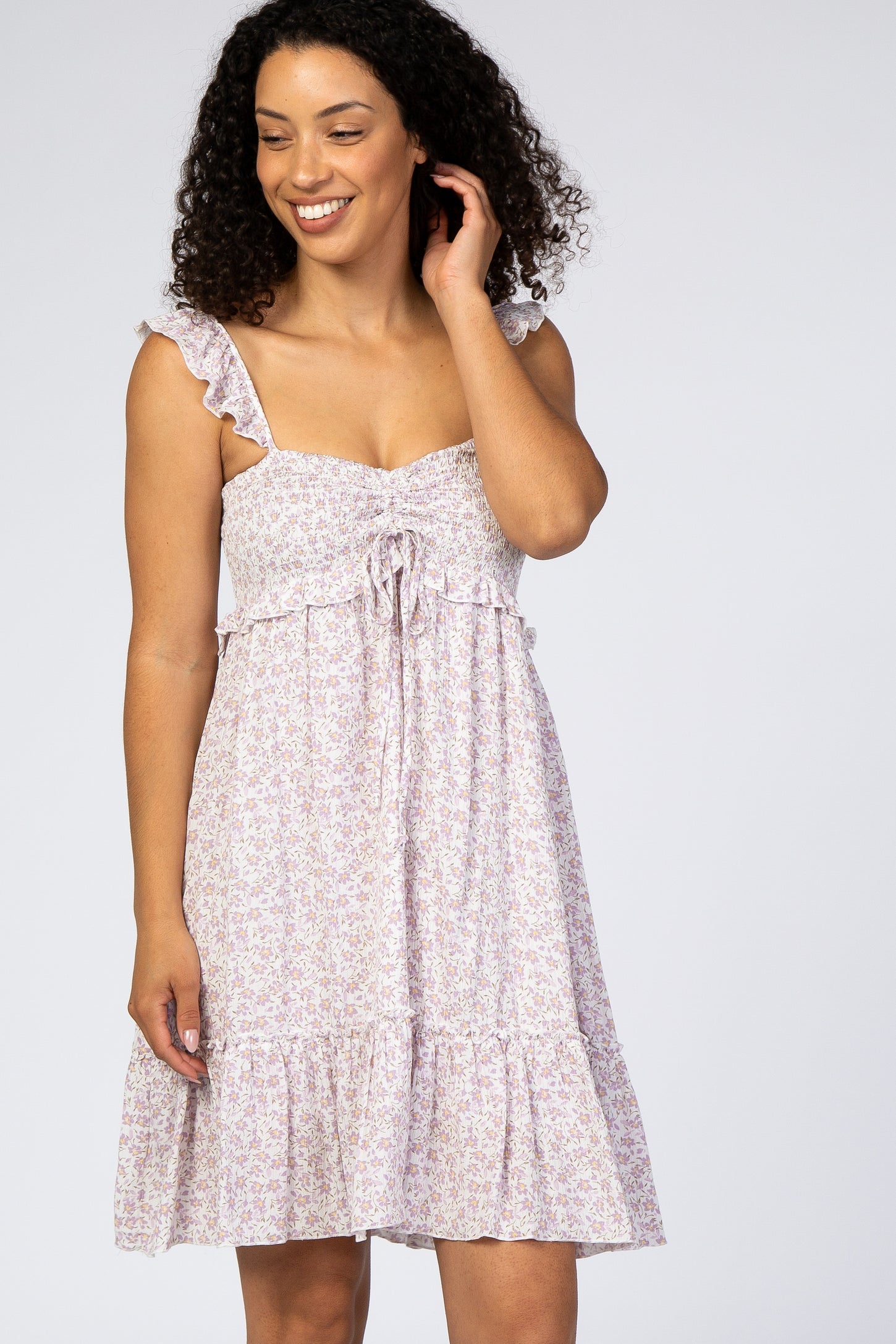 Lavender Floral Ruffle Sleeveless Mini Dress