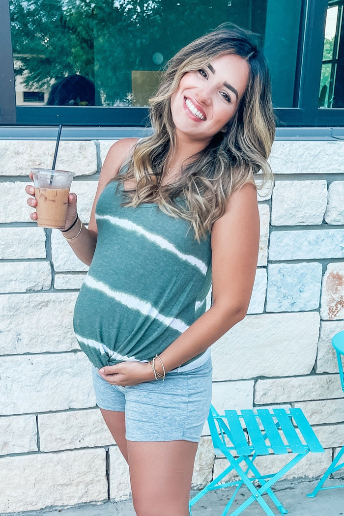 Olive Tie Dye Striped Maternity Tank Top