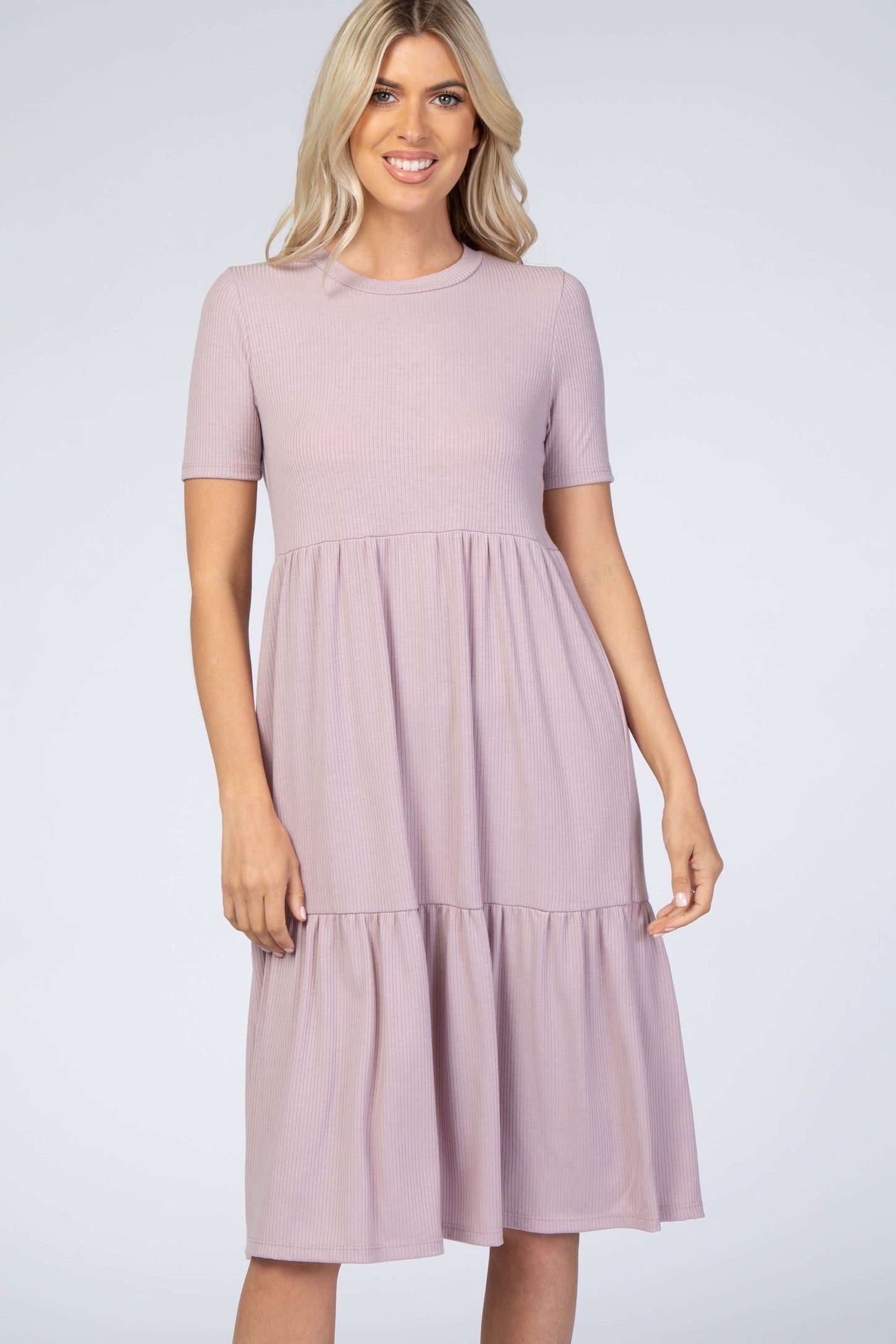 Lavender Ribbed Tiered Dress