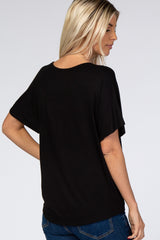Black Tie Front Short Sleeve Top