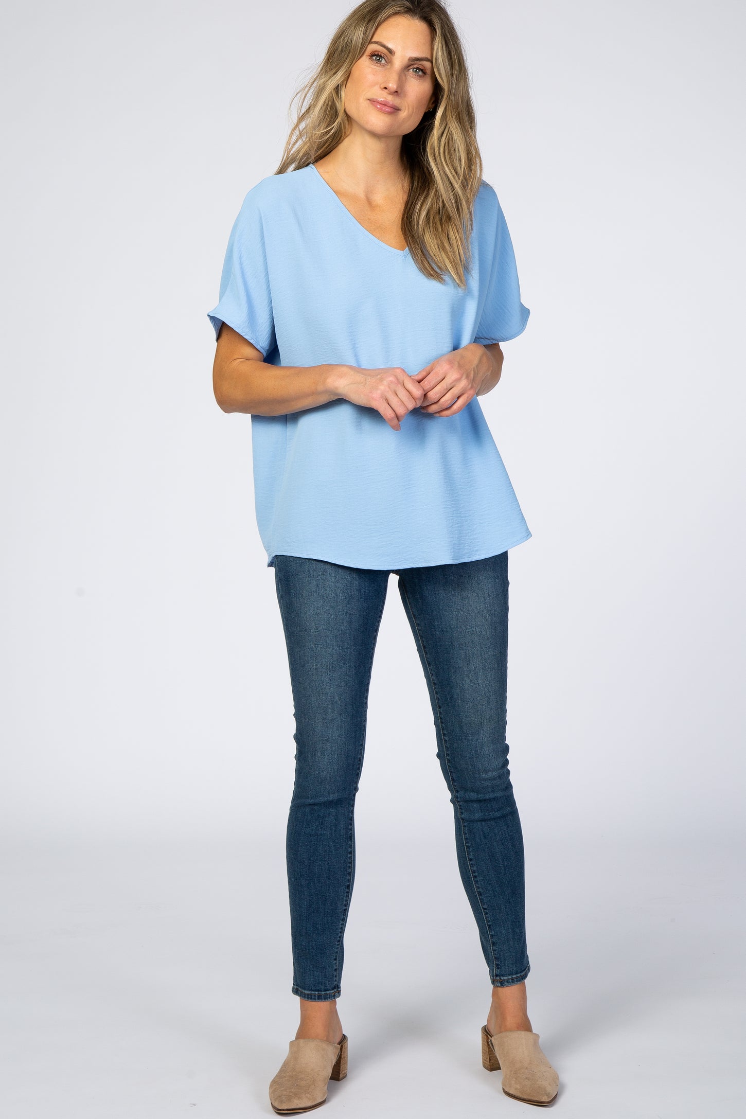 Light Blue Short Sleeve Blouse