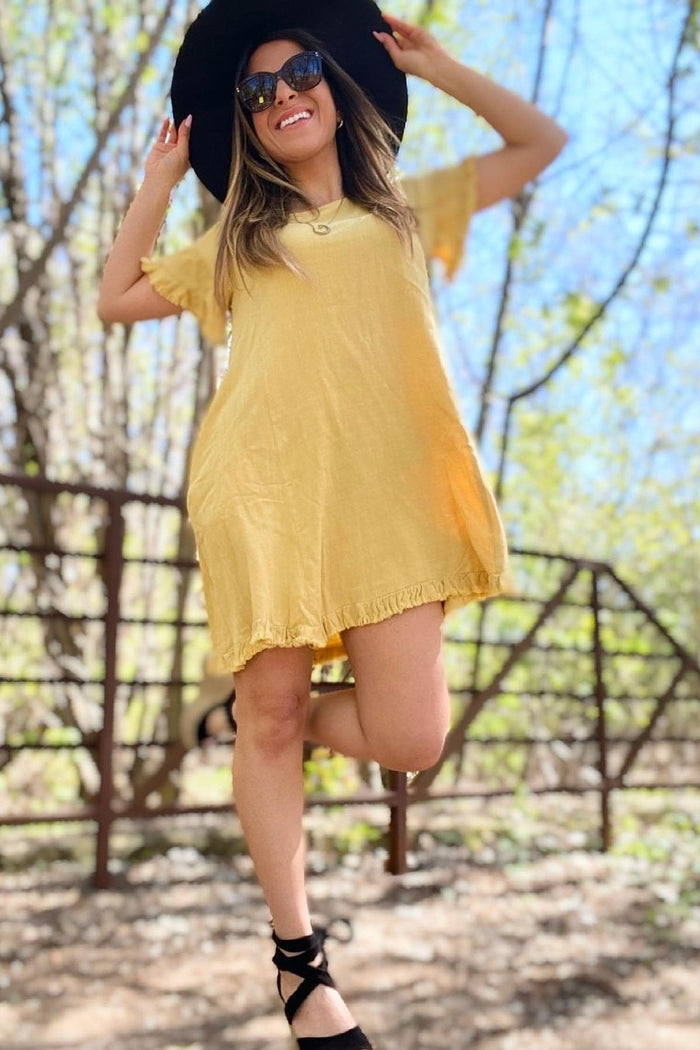 Yellow Fringe Linen Dress