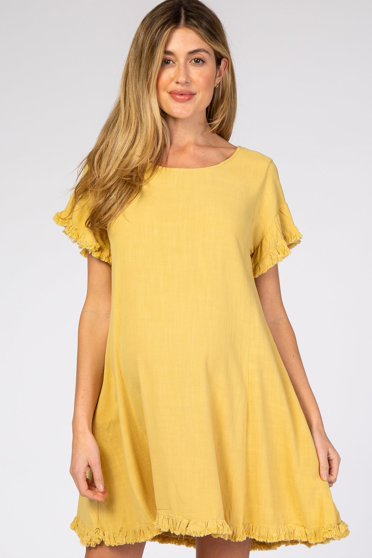 Yellow Fringe Linen Maternity Dress