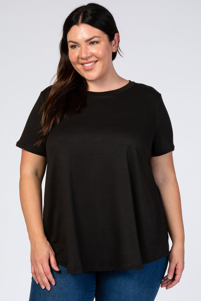 Black Round Hem Short Sleeve Maternity Plus Top