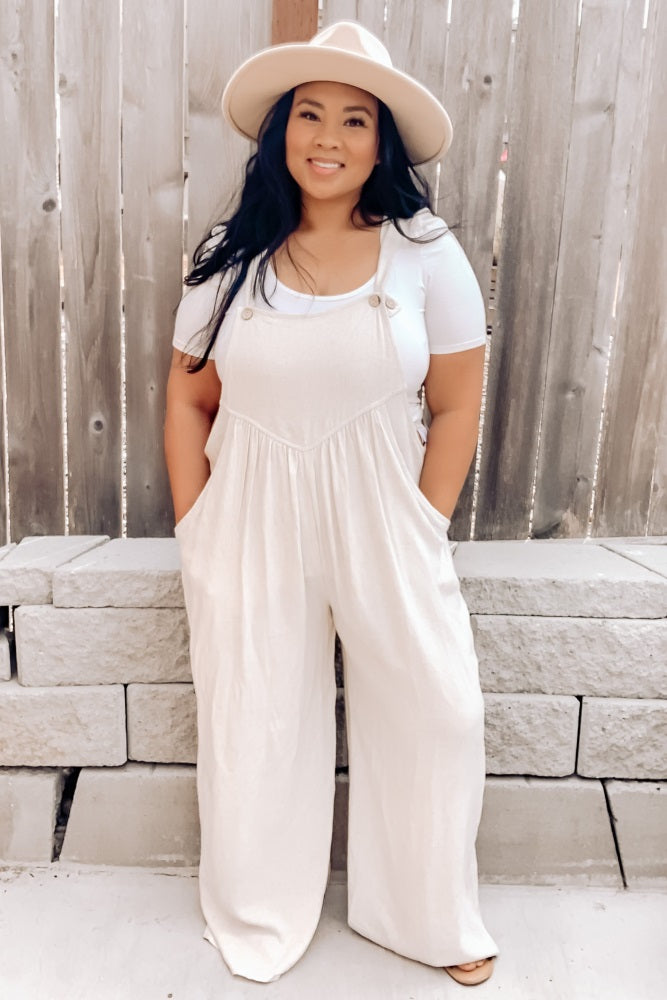 Beige Linen Overalls