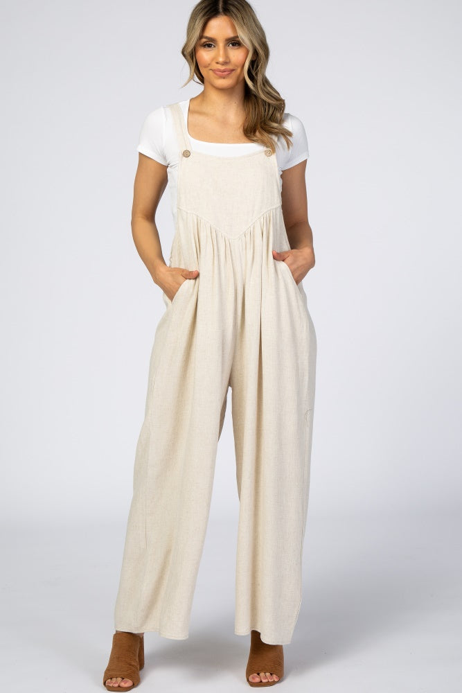Beige Linen Overalls