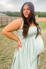Mint Green Smocked Tie Strap Maternity Midi Dress